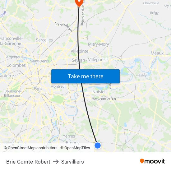 Brie-Comte-Robert to Survilliers map