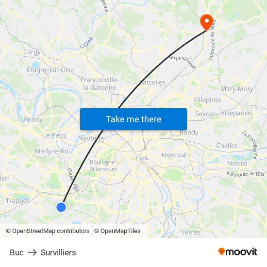 Buc to Survilliers map