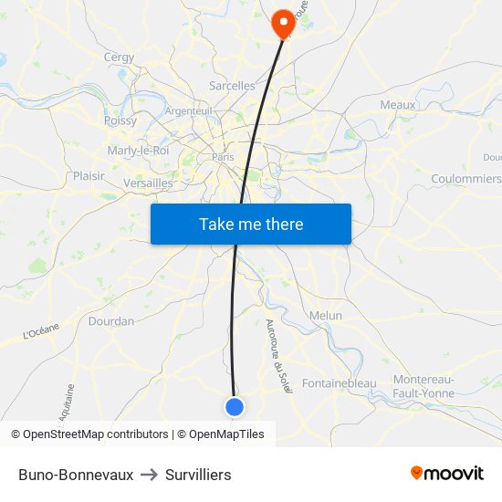 Buno-Bonnevaux to Survilliers map