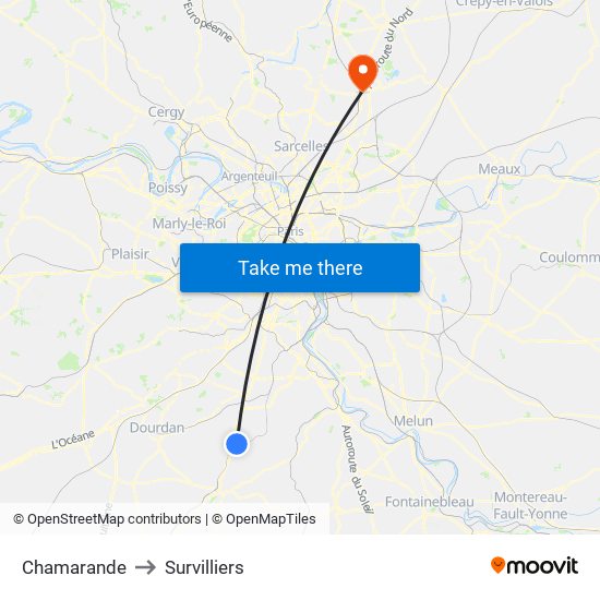 Chamarande to Survilliers map