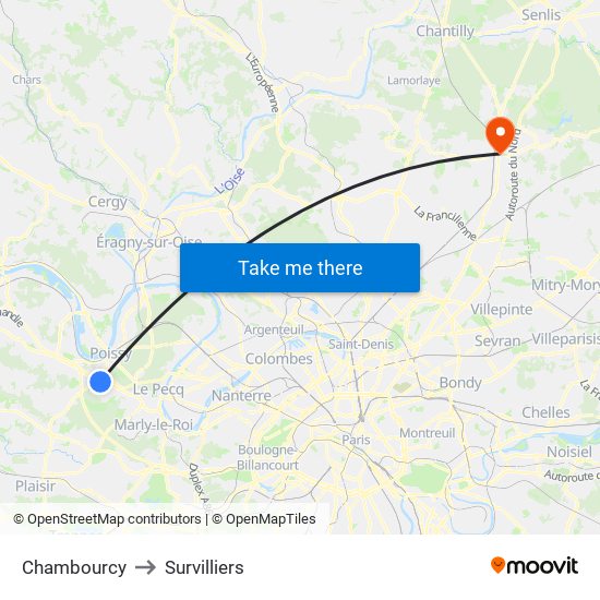 Chambourcy to Survilliers map