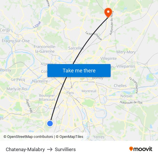 Chatenay-Malabry to Survilliers map