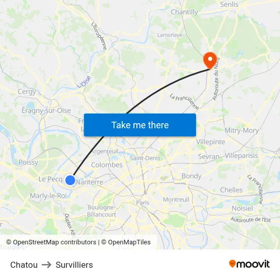 Chatou to Survilliers map