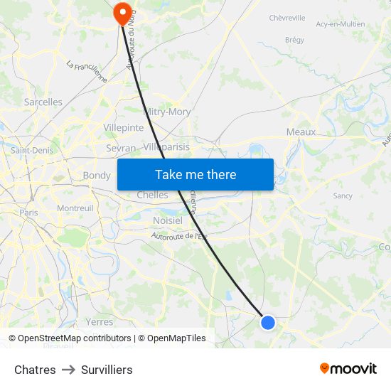 Chatres to Survilliers map