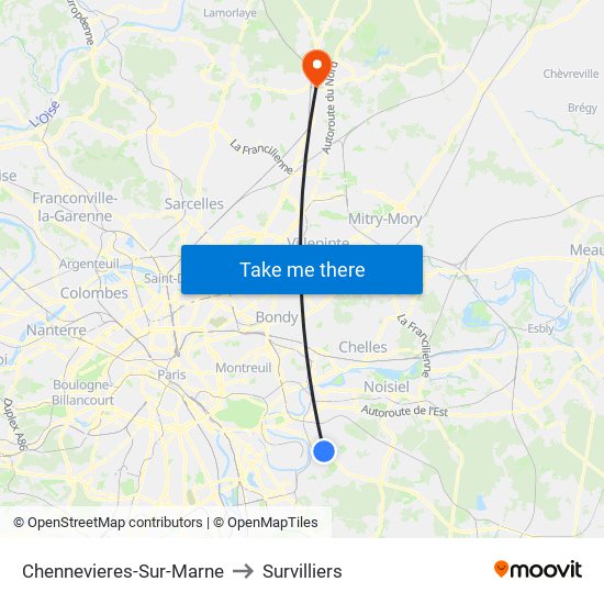 Chennevieres-Sur-Marne to Survilliers map