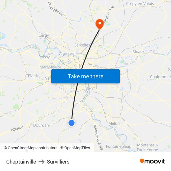 Cheptainville to Survilliers map