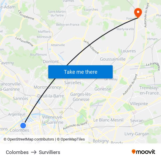 Colombes to Survilliers map