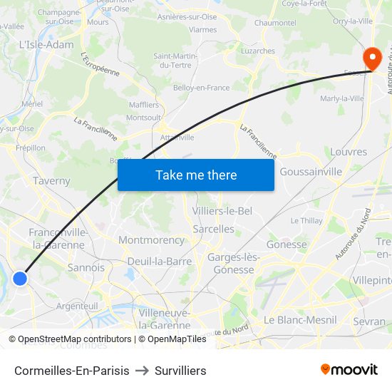 Cormeilles-En-Parisis to Survilliers map