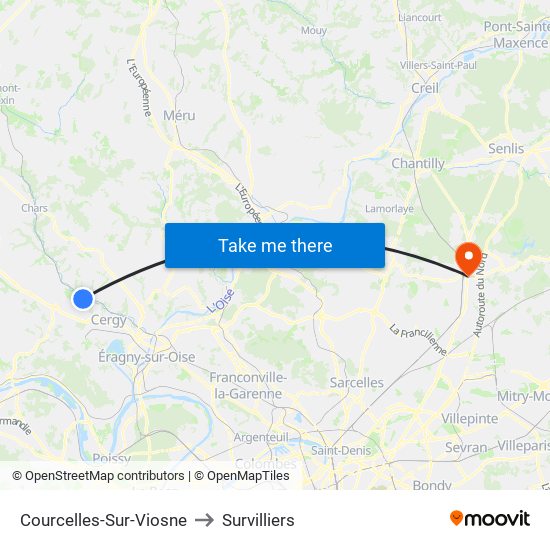 Courcelles-Sur-Viosne to Survilliers map