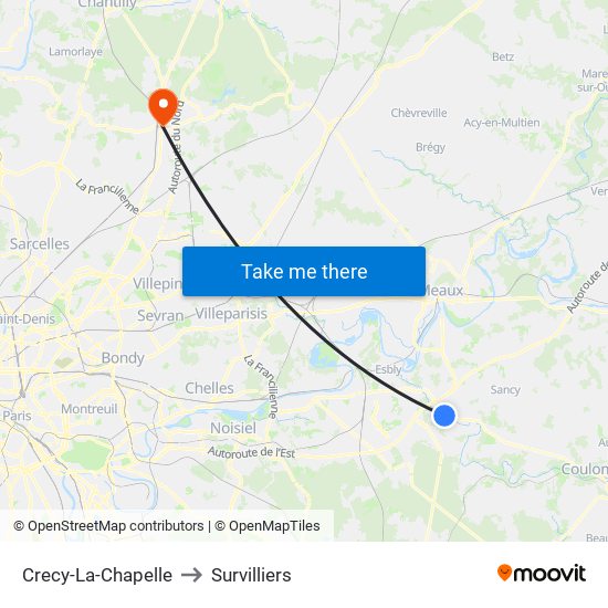 Crecy-La-Chapelle to Survilliers map