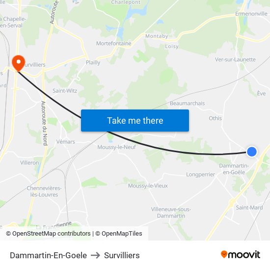 Dammartin-En-Goele to Survilliers map