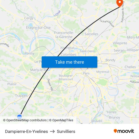 Dampierre-En-Yvelines to Survilliers map