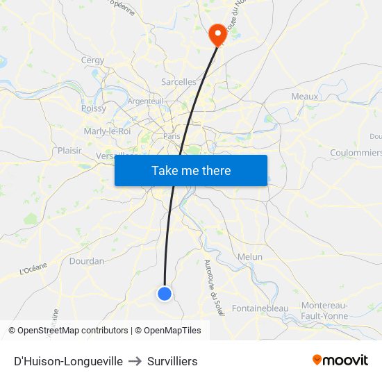 D'Huison-Longueville to Survilliers map