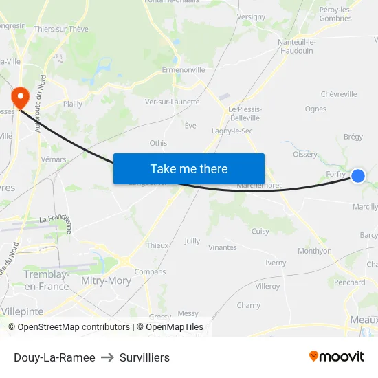 Douy-La-Ramee to Survilliers map