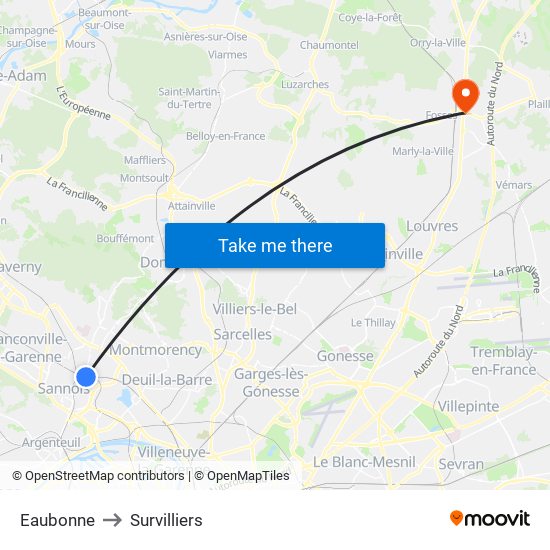 Eaubonne to Survilliers map