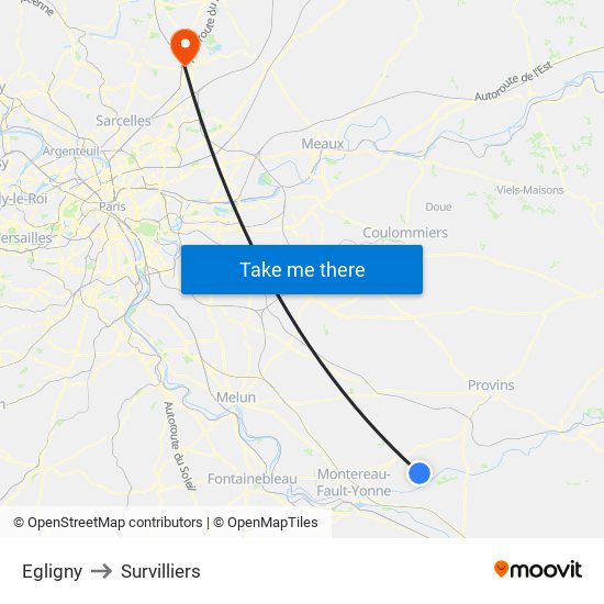 Egligny to Survilliers map