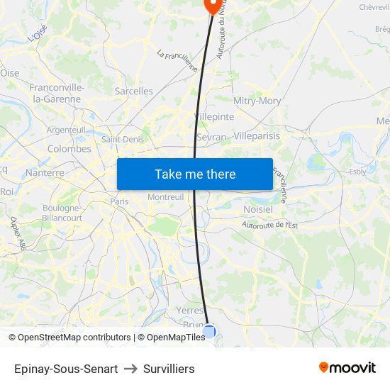 Epinay-Sous-Senart to Survilliers map