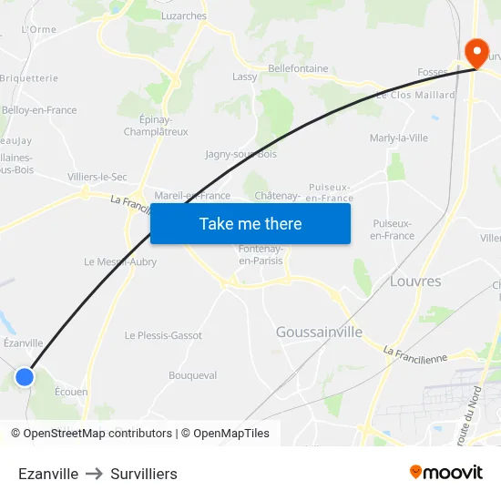 Ezanville to Survilliers map