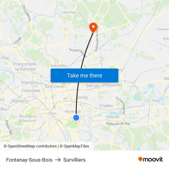 Fontenay-Sous-Bois to Survilliers map