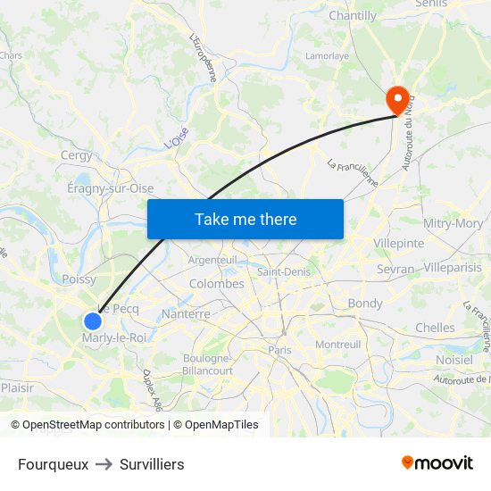 Fourqueux to Survilliers map