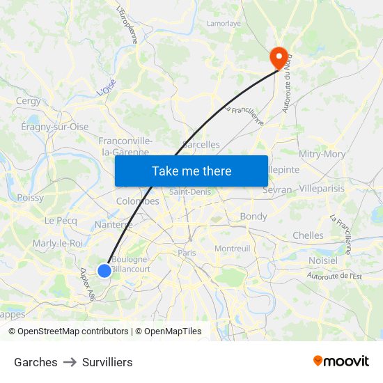 Garches to Survilliers map