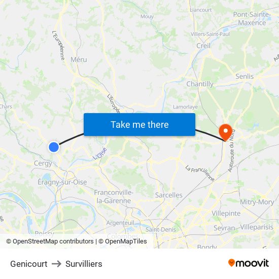 Genicourt to Survilliers map