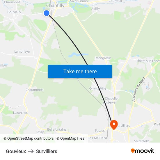 Gouvieux to Survilliers map