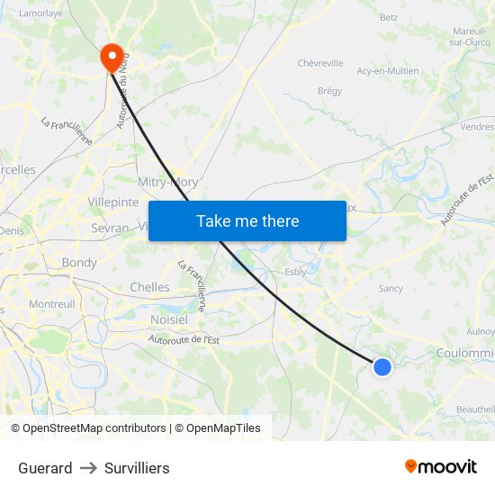 Guerard to Survilliers map