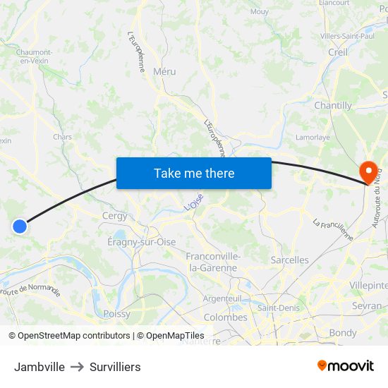 Jambville to Survilliers map