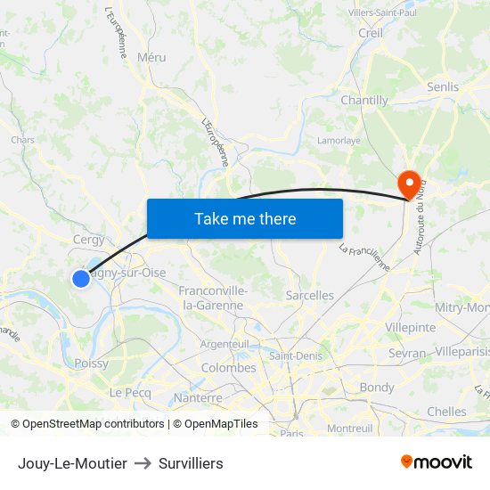 Jouy-Le-Moutier to Survilliers map