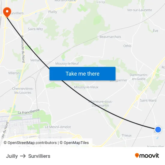 Juilly to Survilliers map