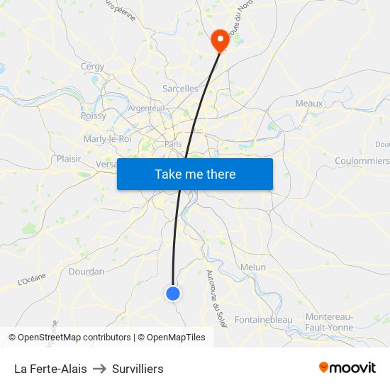 La Ferte-Alais to Survilliers map