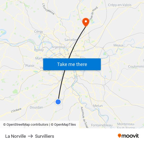 La Norville to Survilliers map