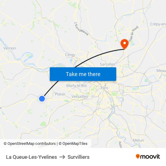 La Queue-Les-Yvelines to Survilliers map