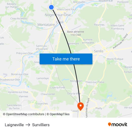 Laigneville to Survilliers map