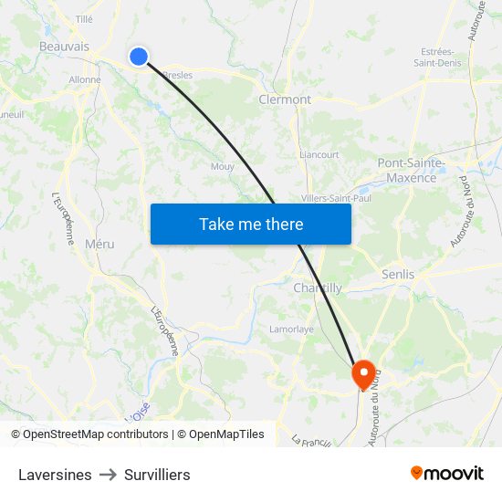 Laversines to Survilliers map