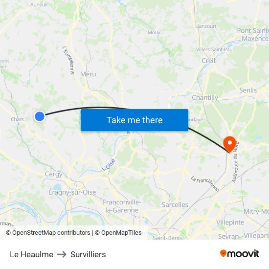 Le Heaulme to Survilliers map