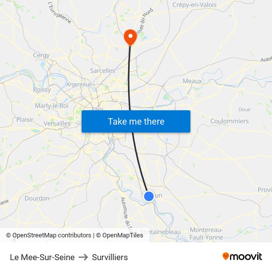 Le Mee-Sur-Seine to Survilliers map