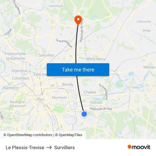 Le Plessis-Trevise to Survilliers map