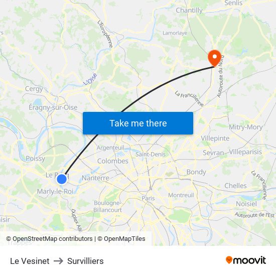 Le Vesinet to Survilliers map
