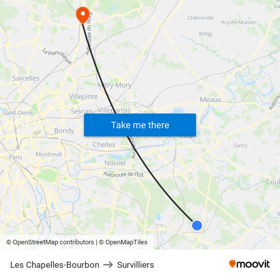 Les Chapelles-Bourbon to Survilliers map