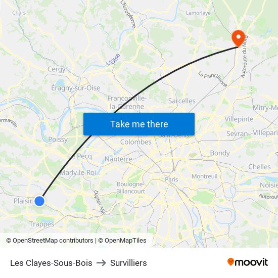 Les Clayes-Sous-Bois to Survilliers map