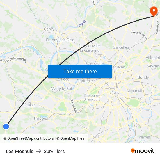 Les Mesnuls to Survilliers map