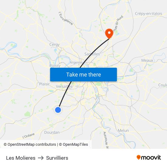 Les Molieres to Survilliers map