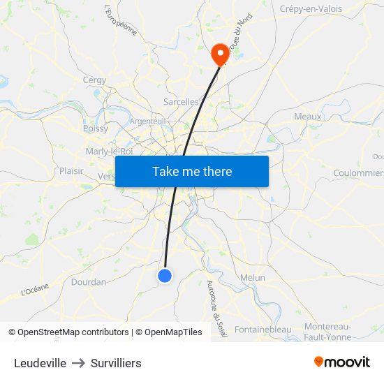 Leudeville to Survilliers map