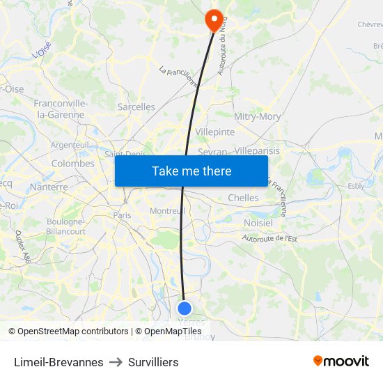Limeil-Brevannes to Survilliers map