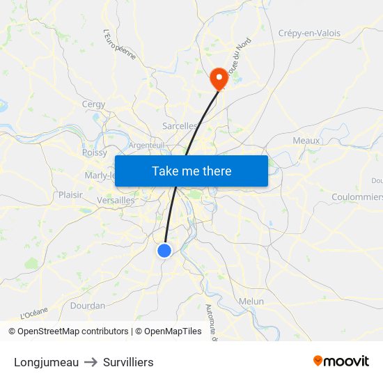Longjumeau to Survilliers map