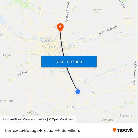 Lorrez-Le-Bocage-Preaux to Survilliers map