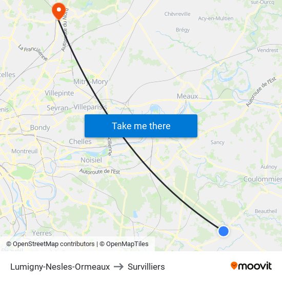 Lumigny-Nesles-Ormeaux to Survilliers map