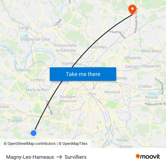Magny-Les-Hameaux to Survilliers map